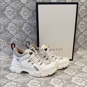 Gucci White and Gray Flashtrek Sneakers
